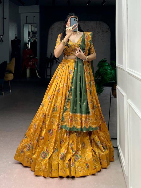 LNB 1256 Tasar Silk MST Lehengha choli with mirror work in hydrabad